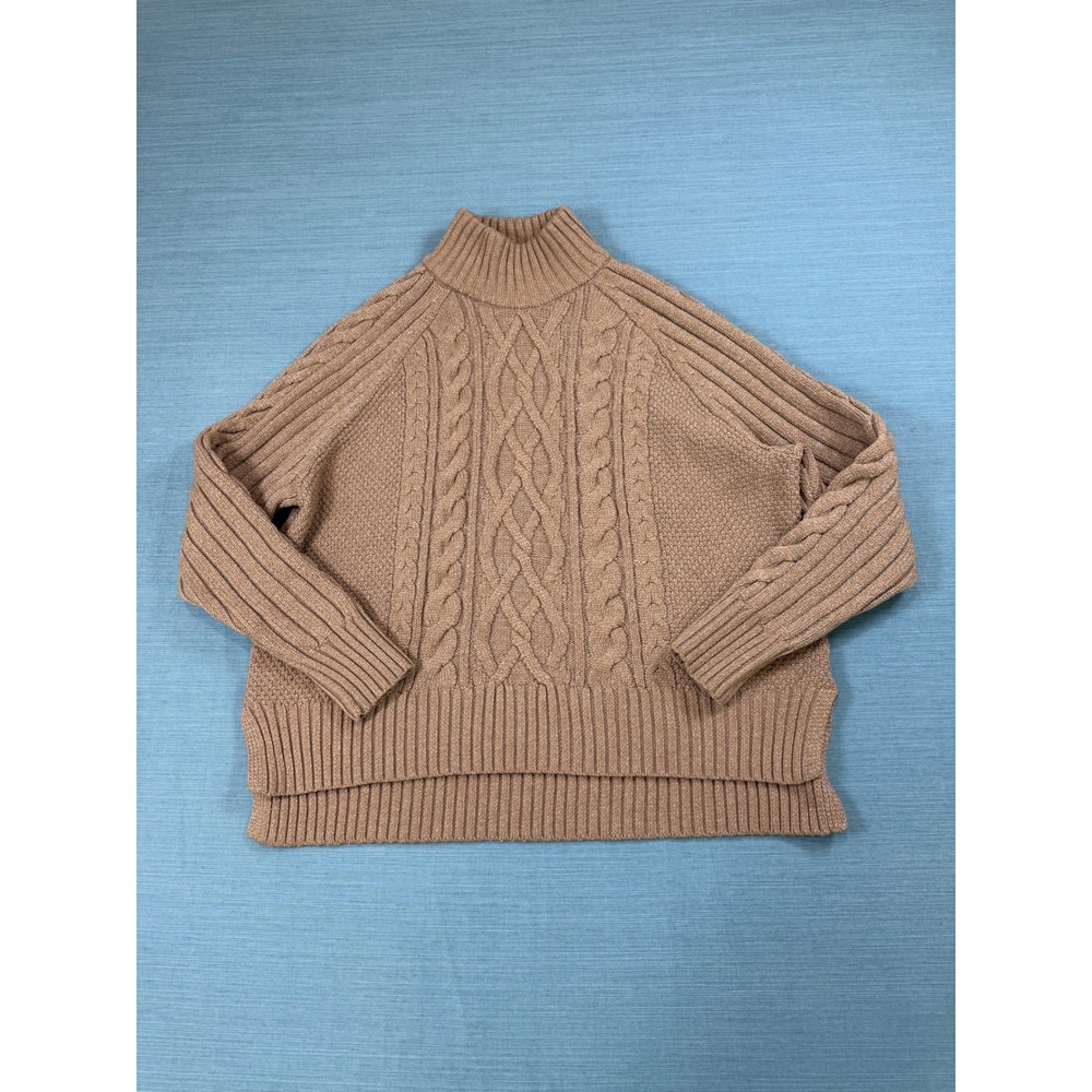 Time and Tru Womens Brown Cable Knit Mock Neck Sweater Sz M 8-10 TT44100112346L‎